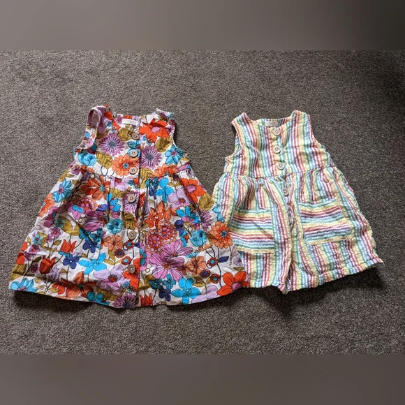 2 Next summer cotton dresses baby girl 6-9 months floral stripes - Picture 3 of 10